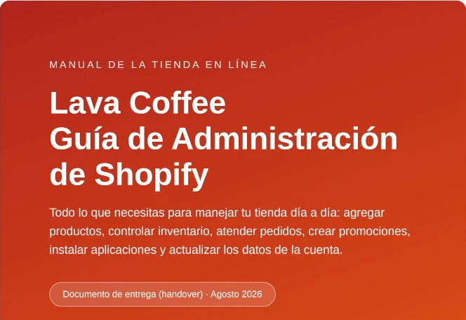 Lava Coffee Shopify admin guide, handover document